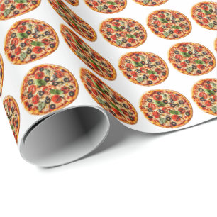 Italienische Pizza mit Tomaten, Oliven und Basilik Geschenkpapier
