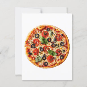 Italienische Pizza mit Tomaten, Oliven und Basilik Postkarte