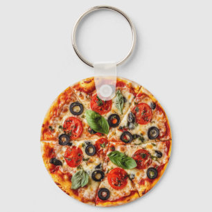 Italienische Pizza mit Tomaten, Oliven und Basilik Schlüsselanhänger