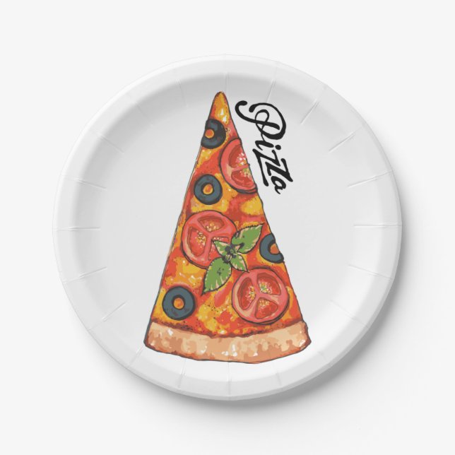 Italienische Pizza mit Tomaten und Oliven Sq Pappteller (Vorderseite)
