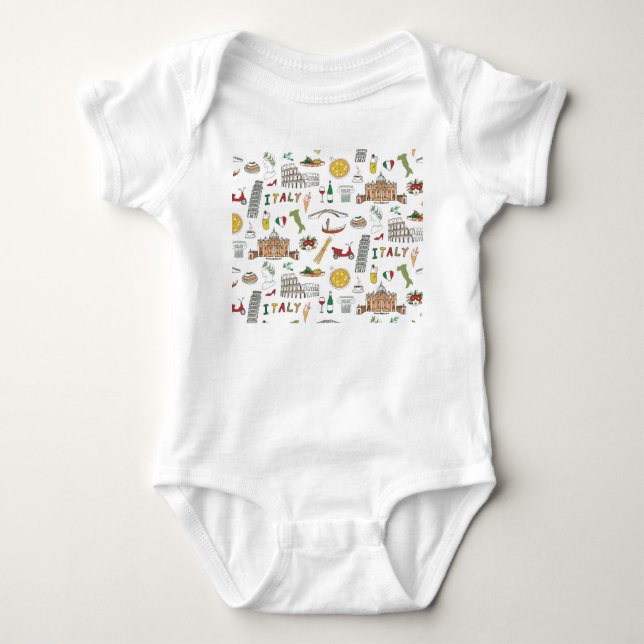 Italienische Reisen, nationale Küche, doodle Muste Baby Strampler (Vorderseite)