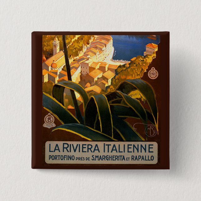 Italienische Riviera Europa Italien Reiseplakat Button (Vorderseite)