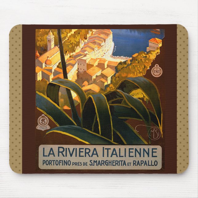Italienische Riviera Europa Italien Reiseplakat Mousepad (Vorne)
