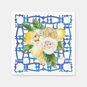 Italienische Rose aus blauem Kachel Party Villa Serviette