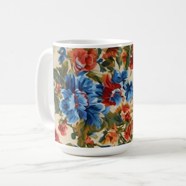 Italienische Rot- und Blautönen mit üppigen Blätte Kaffeetasse (Vorderseite Links)