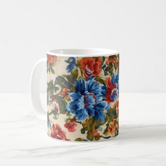 Italienische Rot- und Blautönen mit üppigen Blätte Kaffeetasse (Vorderseite Links)