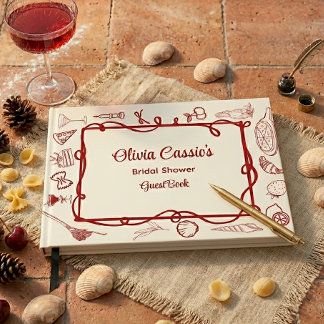 Italienische Rote Creme-Doodle Ciao Bella Brautpar Gästebuch