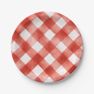 Italienische rote Gingham-Fleischbällchen-Pasta-Ba Pappteller