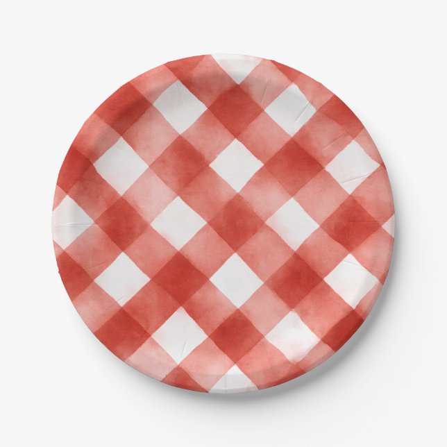 Italienische rote Gingham-Fleischbällchen-Pasta-Ba Pappteller (Vorderseite)