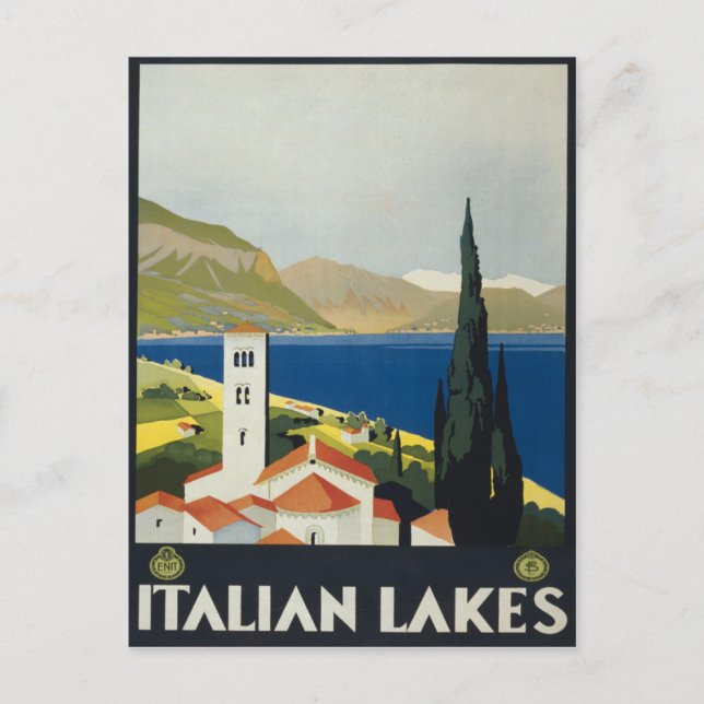 Italienische Seen Vintag Italien Reiseplakat Postkarte (Vorderseite)