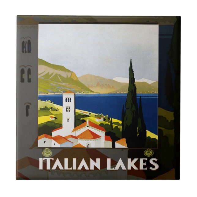 Italienische Seen Vintage Reisen Italien Fliese (Vorderseite)