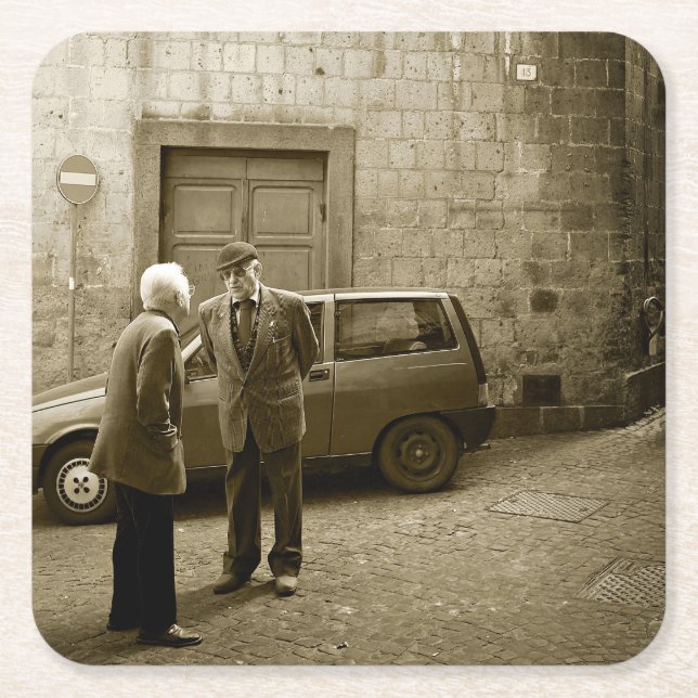 Italienische Straßenszene im Sepia-Untersetzer Rechteckiger Pappuntersetzer (Vorderseite)