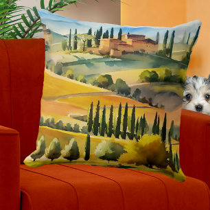Italienische Toskana-Aquarell-Landschaft Kissen