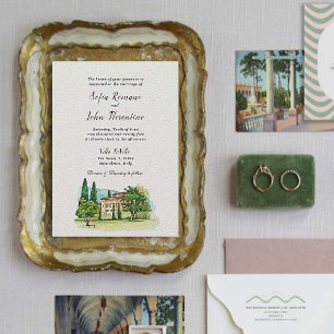 Italienische Villa Aquarell Hochzeit Einladung