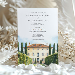 Italienische Villa Balbiano Aquarell-Hochzeit Einladung