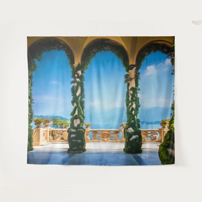 Italienische Villa Beach Szene Türkisblau Wandteppich (Vorderseite (Horizontal))