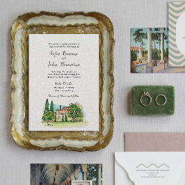 Italienische Villa Watercolor Hochzeit Einladung
