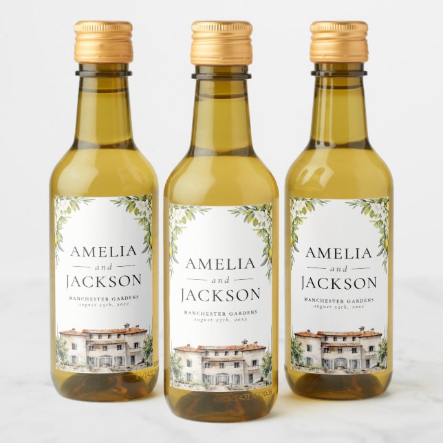 Italienische Villen Lemons & Olives Weinetikett (Flaschen)