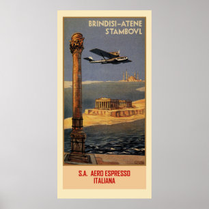 Italienische Vintage Flugzeugreiseanzeige Brindisi Poster