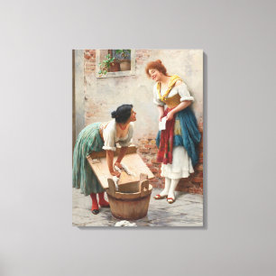 Italienische Washerwomen teilen gute Nachrichten Leinwanddruck