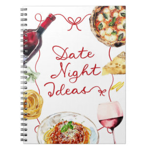 Italienische Wein-Pizza-Date-Night-Ideen Notizblock