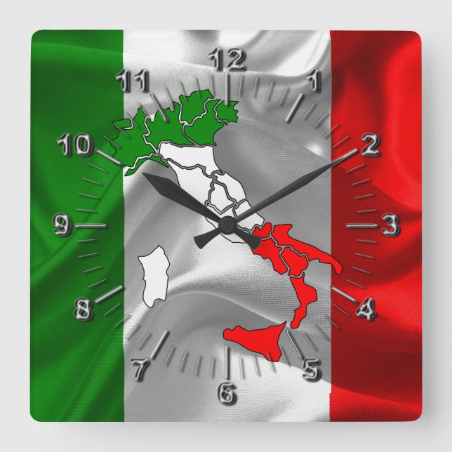 italienische Wellenflagge Quadratische Wanduhr (Vorderseite)