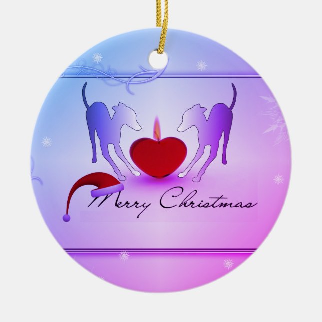 Italienische Windhunde frohe Weihnachten Keramik Ornament (Vorne)
