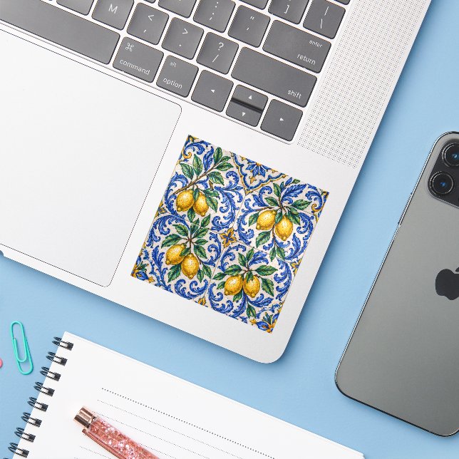Italienische Zitronen-Azulejo-Fliese Aufkleber (Laptop mit iPhone)