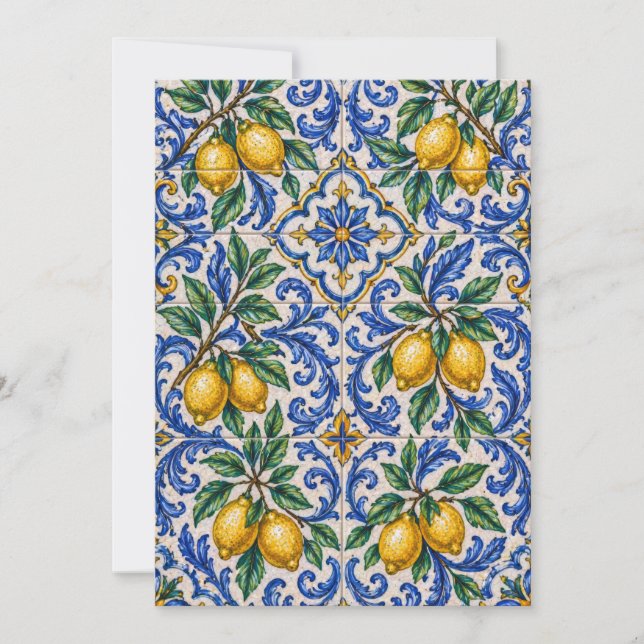 Italienische Zitronen-Azulejo-Fliese Einladung (Vorderseite)