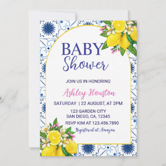 Italienische Zitronenblaue Fliesen-Baby-Shower-Ein Einladung
