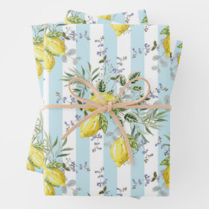 Italienische Zitronenblüten-Blumenstreifen-Mittelm Geschenkpapier Set