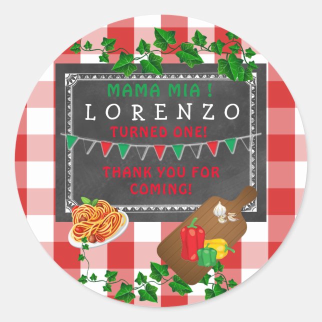 Italienischer 1. Geburtstag Vielen Dank Runder Aufkleber (Vorderseite)