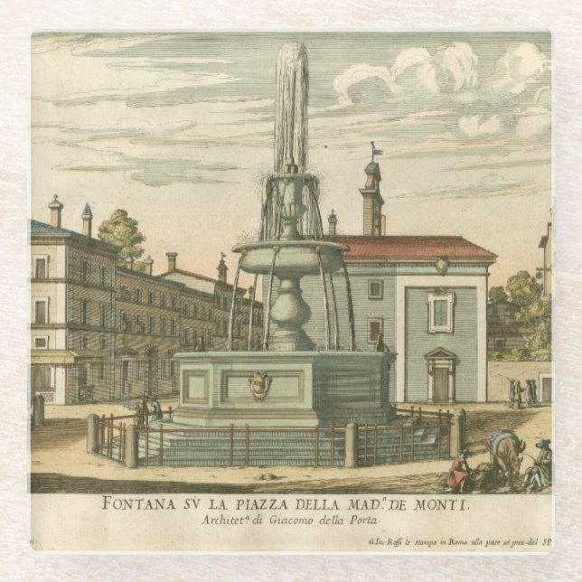 Italienischer Brunnen auf dem Platz der Stadt bei  Glasuntersetzer (Vorderseite)