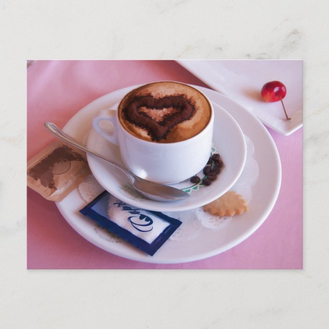 Italienischer Cappuccino mit Liebe Postkarte (Vorderseite)