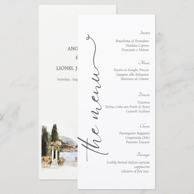 Italienischer Comer See Hochzeit Italien Menükarte (Vorne/Hinten)