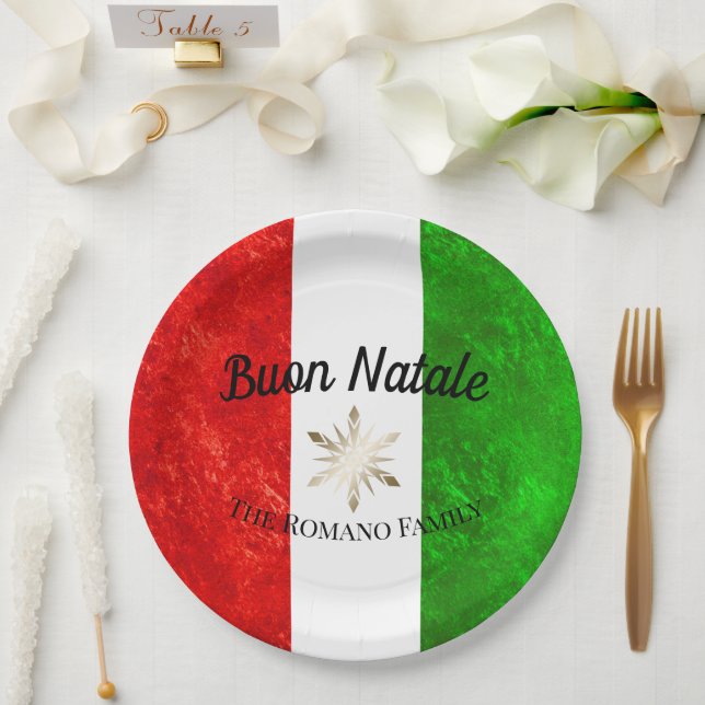 Italienischer Familienname Buon Natale Flag Weihna Pappteller (Hochzeit)