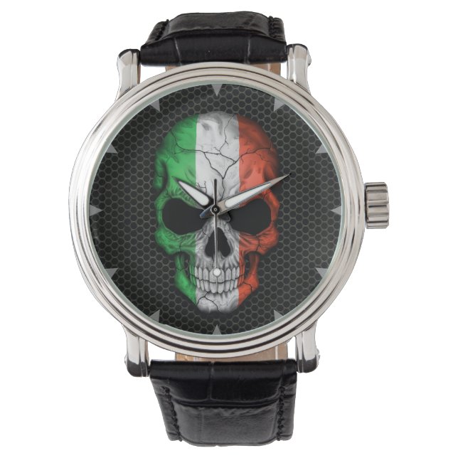 Italienischer Flag Skull auf Steel Mesh Graphic Armbanduhr (Vorderseite)