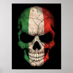 Italienischer Flaggen-Schädel auf Schwarzem Poster