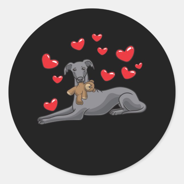 Italienischer Grauhund mit ausgestopftem Tier Runder Aufkleber (Vorderseite)