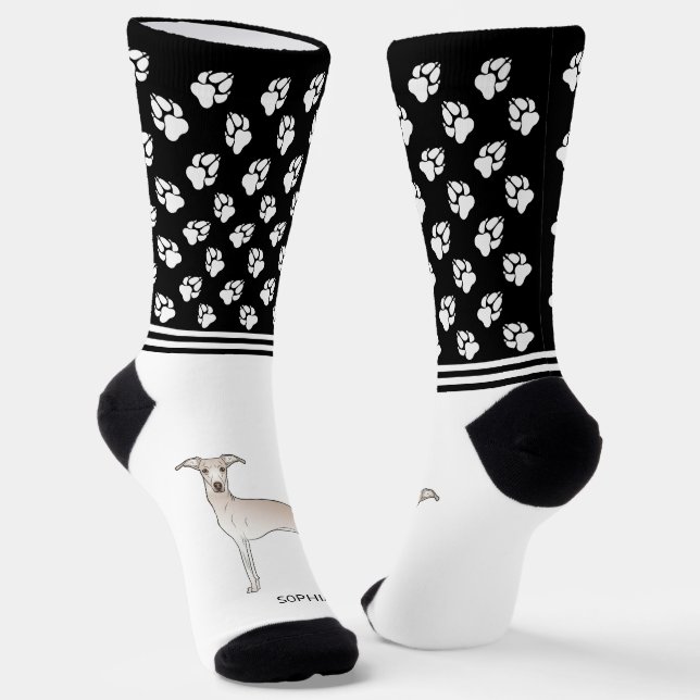Italienischer Grauhund mit Namen und Paws Socken (Gewinkelt)