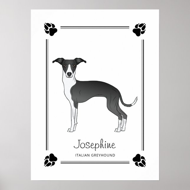 Italienischer Grauhund mit Paws & Text Poster (Vorne)