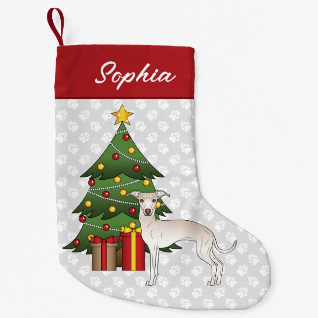 Italienischer Grauhund mit Weihnachtsbaum Kleiner Weihnachtsstrumpf (Vorderseite)