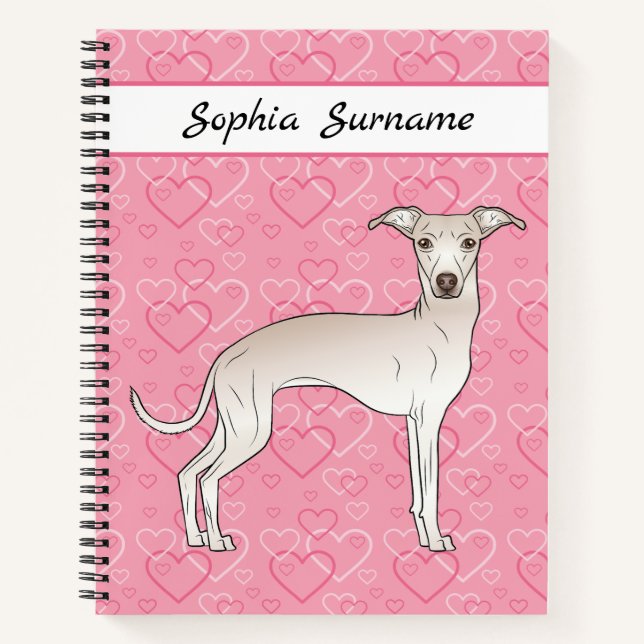Italienischer Grauhund Niedlich Hund auf rosa Herz Notizbuch (Vorderseite)