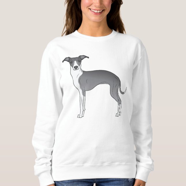 Italienischer Greyhound-Cartoon in Blau und Weiß Z Sweatshirt (Vorderseite)