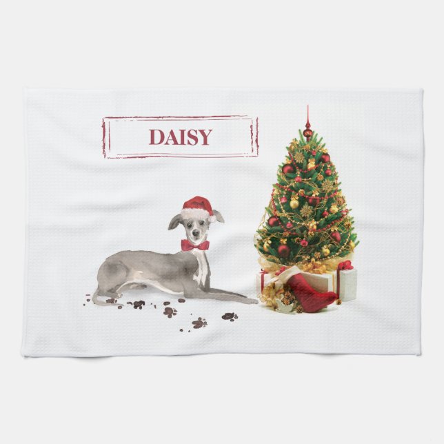 Italienischer Greyhound Funny Christmas Dog mit Ba Geschirrtuch (Horizontal)