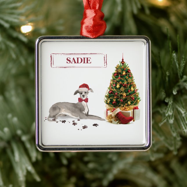 Italienischer Greyhound Funny Christmas Dog mit Ba Ornament Aus Metall (Baum)