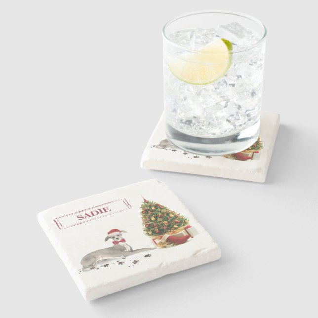 Italienischer Greyhound Funny Christmas Dog mit Ba Steinuntersetzer (Seitenansicht)