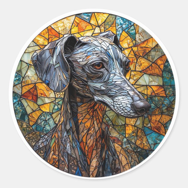 Italienischer Greyhound Hund Gestaltete Glaskunst Runder Aufkleber (Vorderseite)