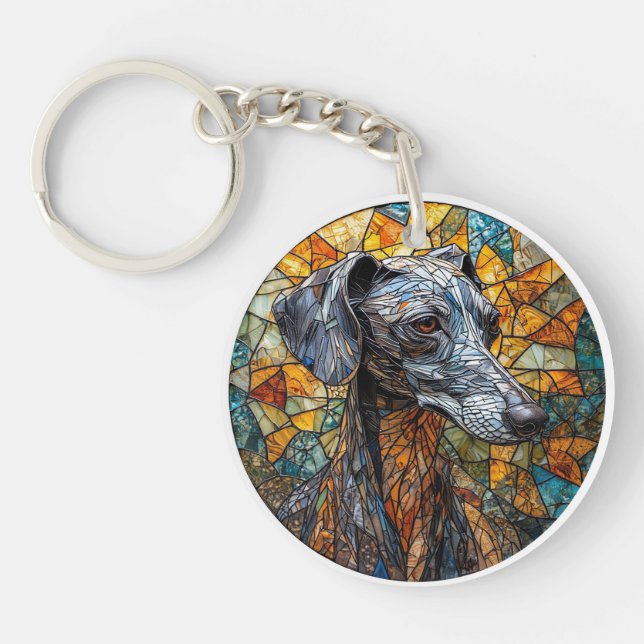 Italienischer Greyhound Hund Gestaltete Glaskunst Schlüsselanhänger (Vorderseite)