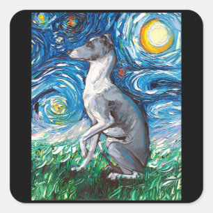 Italienischer Greyhound Starry Night Whippet Hund  Quadratischer Aufkleber